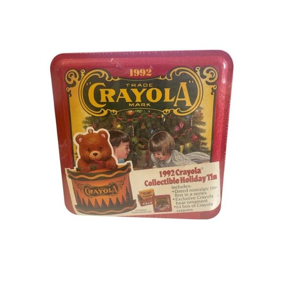 Crayola 1992 Collectible Holiday Tin With Ornament & 64 Crayons - Picture 1 of 2